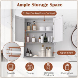 Costway Bathroom Storage Cabinet Wall Mounted Vanity Storage Cupboard W/ Adjustable Shelf - thumbnail 6