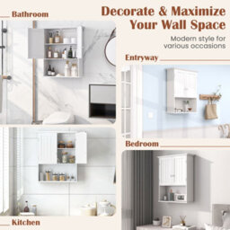 Costway Bathroom Storage Cabinet Wall Mounted Vanity Storage Cupboard W/ Adjustable Shelf - thumbnail 7