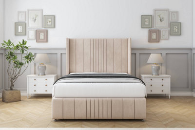 "Comfort Grace Sand Naples Divan Bed Set No Drawers - 54"" Wingback & 12"" Footboard 3' Single" - image 1