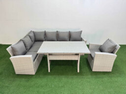 Fimous 7 Seater Rattan Garden Furniture Set Outdoor Patio Dining Corner Sofa Sets With Dining Table Chair Light Grey Mixed - thumbnail 2