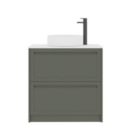 Royal Bathrooms Royal Bathroom Elmore 800mm Matt Green Freestanding Countertop Bathroom Vanity Unit 2 Drawer Plain White Worktop With Art Basin - thumbnail 7