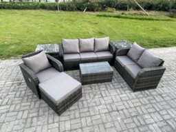 Fimous Patio Garden Furniture Sets Wicker 7 Seater Rattan Furniture Sofa Sets With Coffee Table Reclining Chair 3 Seater Sofa - thumbnail 2