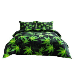 Duvet Cover And Pillowcase Set Leaf Design Polycotton Bed Linen Black - thumbnail 2