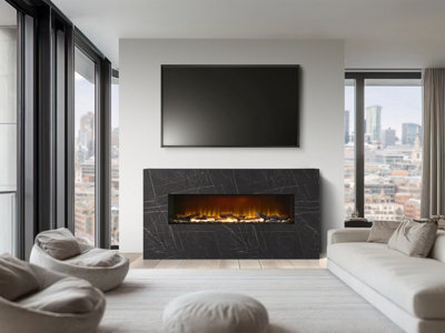 Acantha Bloc Pre-Built Fully Inset Media Wall Suite & Tv Board In Black Marble Effect - image 1
