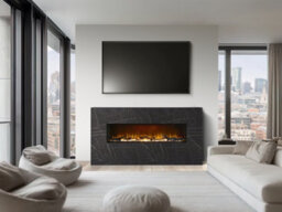 Acantha Bloc Pre-Built Fully Inset Media Wall Suite & Tv Board In Black Marble Effect - thumbnail 1