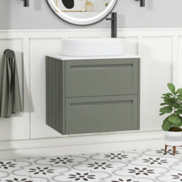Royal Bathrooms Royal Bathroom Elmore 600mm Matt Green Wall Mounted Bathroom Vanity Unit 2 Drawer Plain White Worktop With Lyon Basin - thumbnail 1