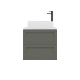 Royal Bathrooms Royal Bathroom Elmore 600mm Matt Green Wall Mounted Bathroom Vanity Unit 2 Drawer Plain White Worktop With Lyon Basin - thumbnail 7
