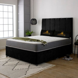 UKBEDFURNITURE Savannah Black Plush  Divan Bed Base With 26 Inch Headboard & 10 Inch Orthopaedic Mattress - No Storage - thumbnail 2
