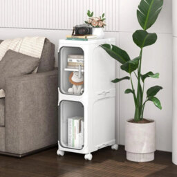 Slim Freestanding Bathroom Storage Cabinet Plastic Door Waterproof - thumbnail 3