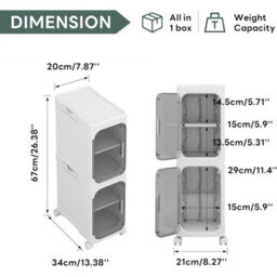 Slim Freestanding Bathroom Storage Cabinet Plastic Door Waterproof - thumbnail 2