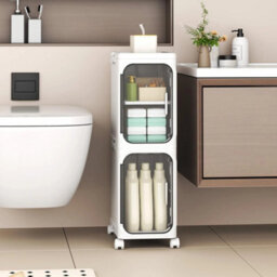 Slim Freestanding Bathroom Storage Cabinet Plastic Door Waterproof - thumbnail 1
