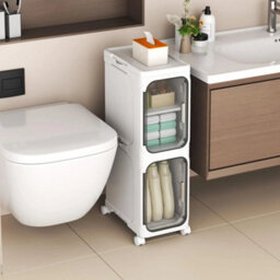 Slim Freestanding Bathroom Storage Cabinet Plastic Door Waterproof - thumbnail 5