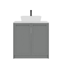 Royal Bathrooms Royal Bathroom Elmore 800mm Matt Pebble Grey Freestanding Countertop Bathroom Vanity Unit 2 Door With Cube Basin - thumbnail 7