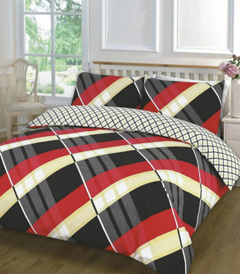 Homes & Linen Luxury Polycotton Printed Effect Hardy Check Striped Duvet Cover With Pillowcases Bedding Set - image 1