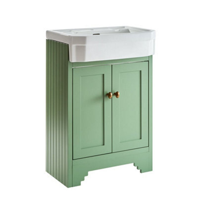 Homestylestore Pastel Green 570mm Bathroom Vanity Unit And Round Brushed Copper Handles - image 1