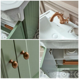 Homestylestore Pastel Green 570mm Bathroom Vanity Unit And Round Brushed Copper Handles - thumbnail 2