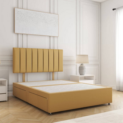 Bsspoke Aria Divan Bed Set In Mustard Plush Velvet 24Inch Headboard 2Drawers Same Side & No Mattress In Double King 3Ft 4Ft 6Ft - image 1