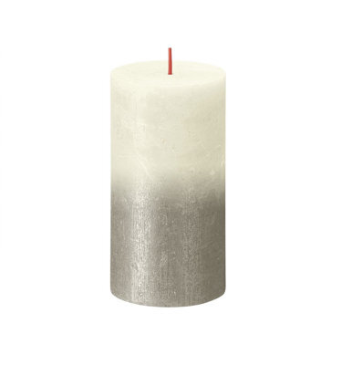Faded Soft Pearl Bolsius Rustic Metallic Candle. Unscented. H13 Cm