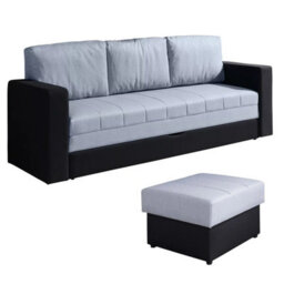 Calabrini Sofa Bed Set With Pouffe Underseat Storage And Sprung Seat Black With Grey - thumbnail 2
