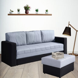 Calabrini Sofa Bed Set With Pouffe Underseat Storage And Sprung Seat Black With Grey - thumbnail 1