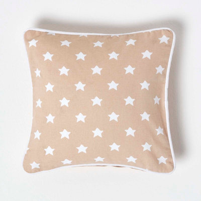Homescapes Cotton Beige Stars Cushion Cover, 30 X 30 Cm - image 1