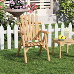 Gainoom Log Wood Patio Chair Fire Pit Lounge Chair Solid Wood Outdoor Armchair With Built-In Armrest And Curved Seat - thumbnail 6