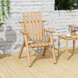 Gainoom Log Wood Patio Chair Fire Pit Lounge Chair Solid Wood Outdoor Armchair With Built-In Armrest And Curved Seat - thumbnail 3
