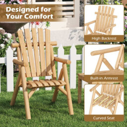 Gainoom Log Wood Patio Chair Fire Pit Lounge Chair Solid Wood Outdoor Armchair With Built-In Armrest And Curved Seat - thumbnail 5