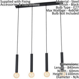 Stylish Black Pendant Ceiling Light With 4 E27 Bulb Holders For Kitchen - thumbnail 2