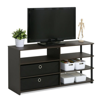 Walplus Furinno Jaya Simple Design Tv Stand For Up To 50-Inch With Bins, Walnut, 15078Wnbk - image 1