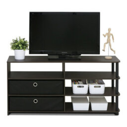 Walplus Furinno Jaya Simple Design Tv Stand For Up To 50-Inch With Bins, Walnut, 15078Wnbk - thumbnail 5