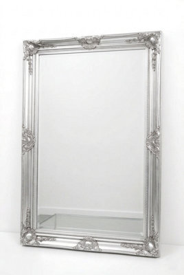 Deenz Large Silver Ornate Wall Mirror Silver French Wooden Flowery Design (90 X 60Cm)