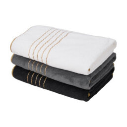 Living And Home 3 Pack Polyester Bath Towels Gold Line Trim Soft Absorbent Hanging Loop Bathroom Towel Set - thumbnail 4