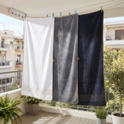 Living And Home 3 Pack Polyester Bath Towels Gold Line Trim Soft Absorbent Hanging Loop Bathroom Towel Set - thumbnail 2