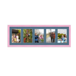 AK Frames 26X8 Pastel Pink Classic Multi Photo Frame With Pompadour Mount - Holds 5 Apertures (5X) 6X4 Photos - thumbnail 1