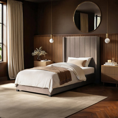 Flair Tiggy Single Ottoman Bed Beige Velvet - image 1