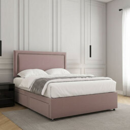 REGIONAL FURNISHINGS Divan Bed Set Pink Plush Velvet Upholstered 24Inch Headboard & Mattress No Drawers In Single Double King 4Ft 6Ft Sizes - thumbnail 2