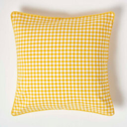 Homescapes Cotton Gingham Check Yellow Cushion Cover, 60 X 60 Cm - thumbnail 1