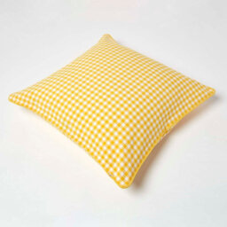 Homescapes Cotton Gingham Check Yellow Cushion Cover, 60 X 60 Cm - thumbnail 4