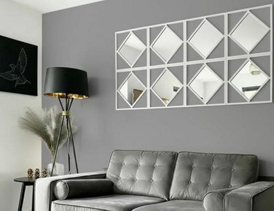 Biznest Set Of 3 Square Diamond Shape Frame White Wall Art Mirror Modern Stylish 40X40Cm The World's Famous Antique Design