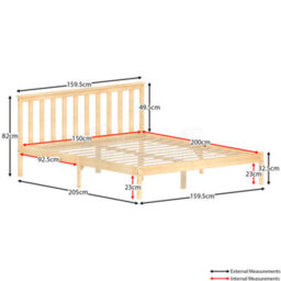 Lassic Vida Designs Milan Pine 5Ft King Size Wooden Bed Frame - Low Foot End - thumbnail 2