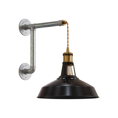 Industrial 20Cm Conduit Steel Plumbing Pipe Wall Light Modern Black Barn Shade E27 Lamp Holder Fitting Wall Scone With Bulb - image 1