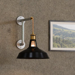 Industrial 20Cm Conduit Steel Plumbing Pipe Wall Light Modern Black Barn Shade E27 Lamp Holder Fitting Wall Scone With Bulb - thumbnail 2