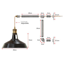 Industrial 20Cm Conduit Steel Plumbing Pipe Wall Light Modern Black Barn Shade E27 Lamp Holder Fitting Wall Scone With Bulb - thumbnail 3