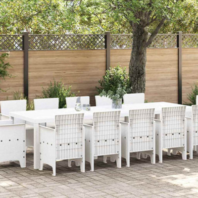 Berkfield Garden Dining Set 13 Pcs White Poly Rattan And Cotton
