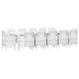 Berkfield Garden Dining Set 13 Pcs White Poly Rattan And Cotton - thumbnail 2