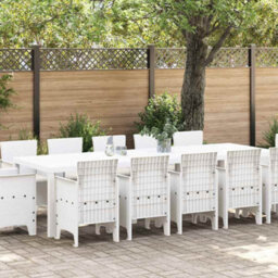 Berkfield Garden Dining Set 13 Pcs White Poly Rattan And Cotton