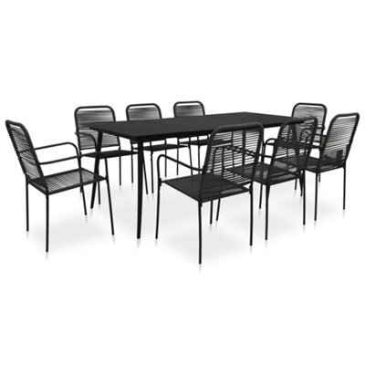 Berkfield 9 Piece Garden Dining Set Cotton Rope And Steel Black - image 1