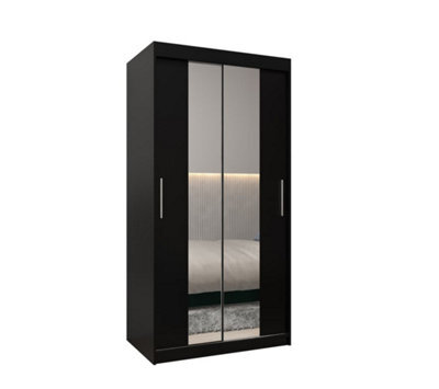 Arte Tokyo 01 Contemporary Mirrored 2 Sliding Door Wardrobe 5 Shelves 2 Rails Black Matt (H)2000mm (W)1000mm (D)620mm - image 1