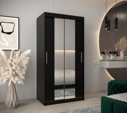 Arte Tokyo 01 Contemporary Mirrored 2 Sliding Door Wardrobe 5 Shelves 2 Rails Black Matt (H)2000mm (W)1000mm (D)620mm - thumbnail 2